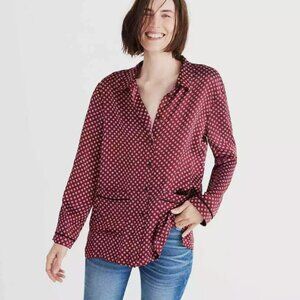 Madewell Floral Print Silk Oversized Button Down Piped Pajama Shirt Size M